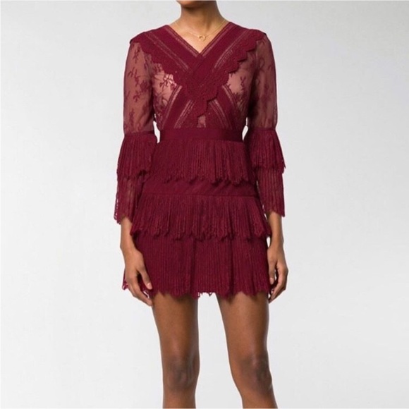 Self-Portrait Dresses & Skirts - Self-Portrait Burgundy Lace Mini Dress XS